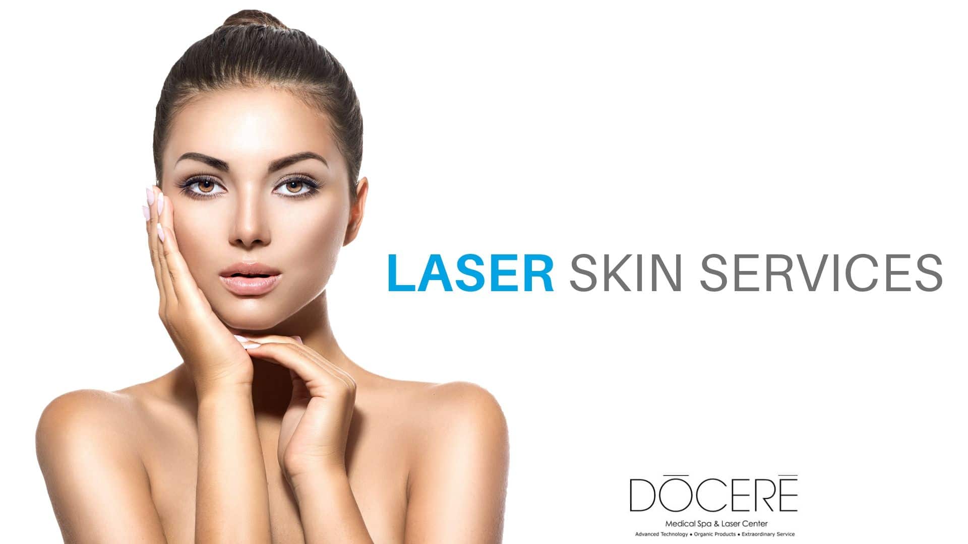 Woman touching her smooth and clear skin after laser skin services at Docere medspa.