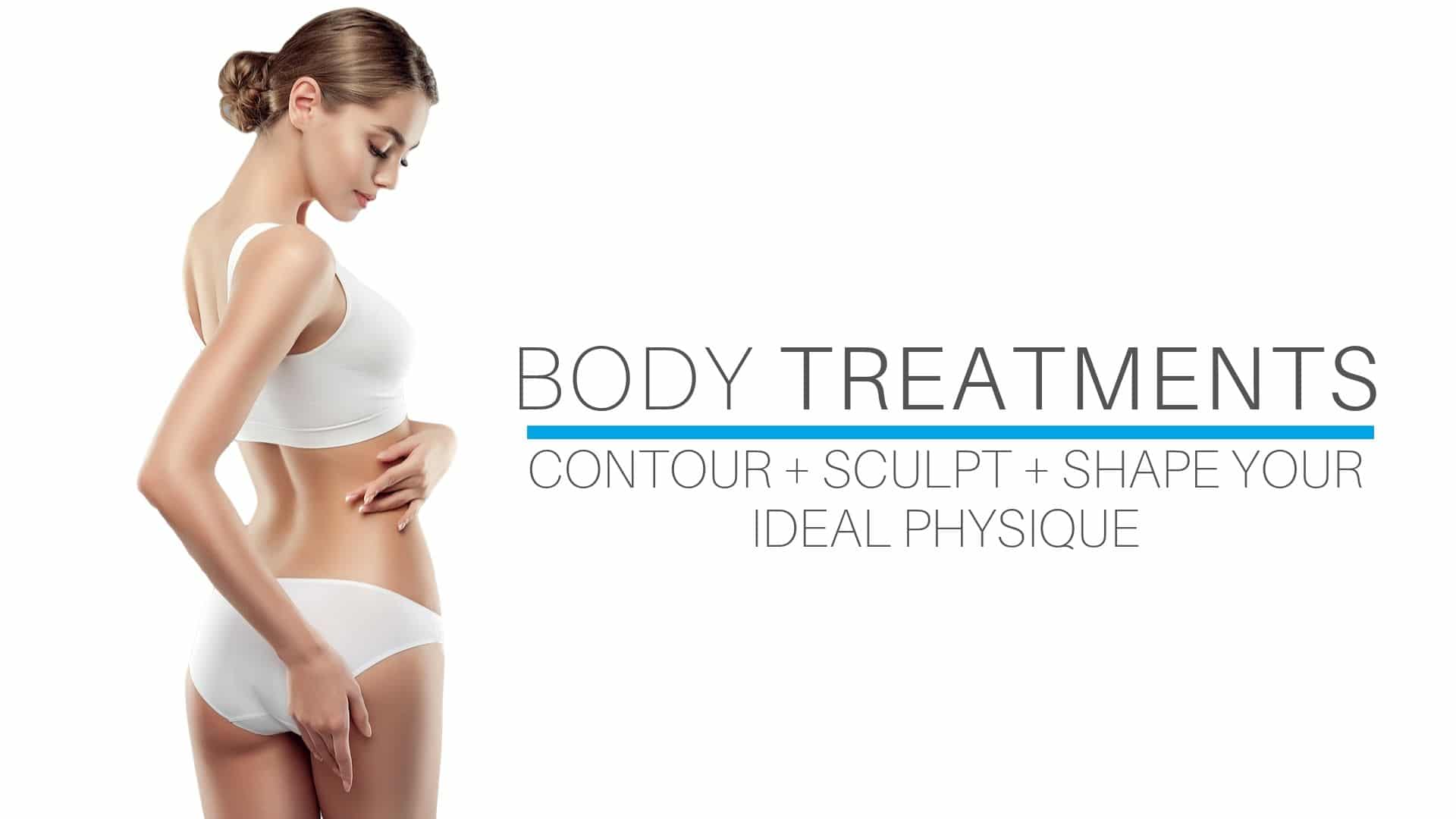 Woman touches her body smiling about results from body treatments from Docere Medspa.