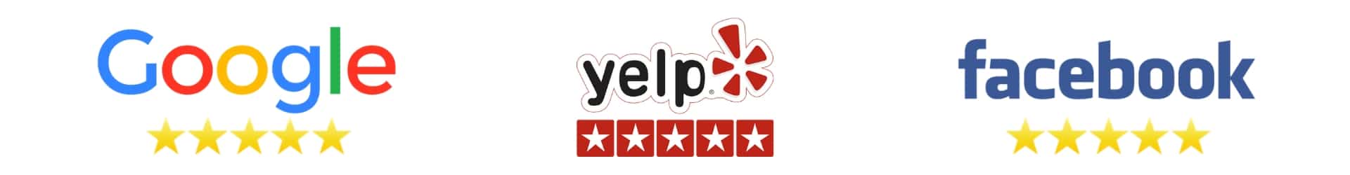 Google, yelp, and facebook five star ratings for Docere Medical Spa & Laser Center.