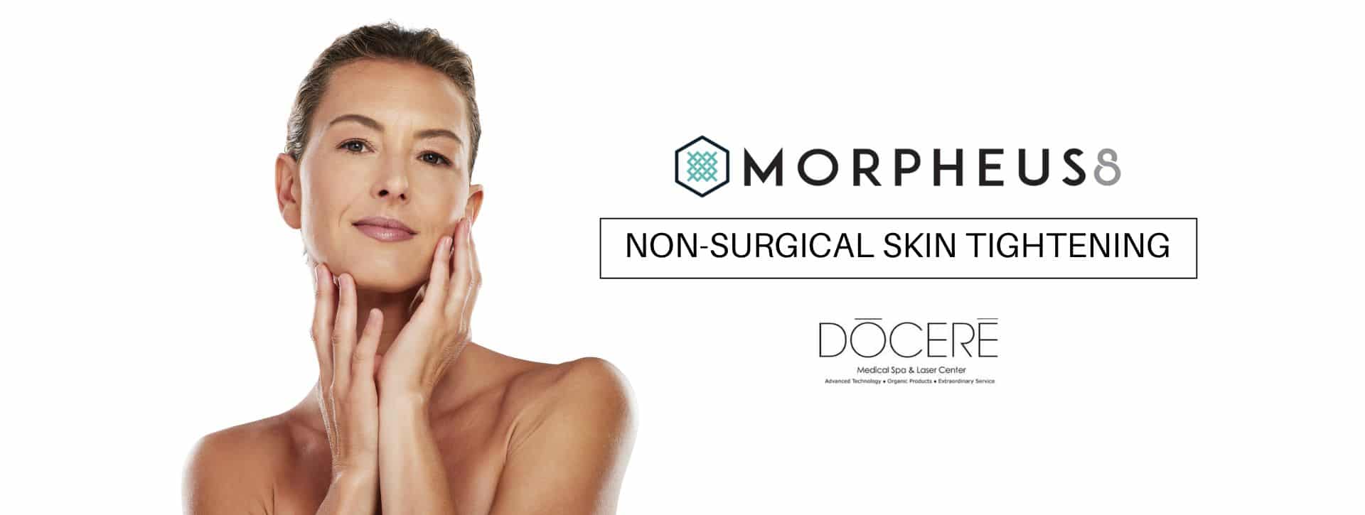 Beautiful mature woman with rejuvenated skin promoting Morpheus8 treatment available at Dōcerē Medical Spa in Strongsville, OH